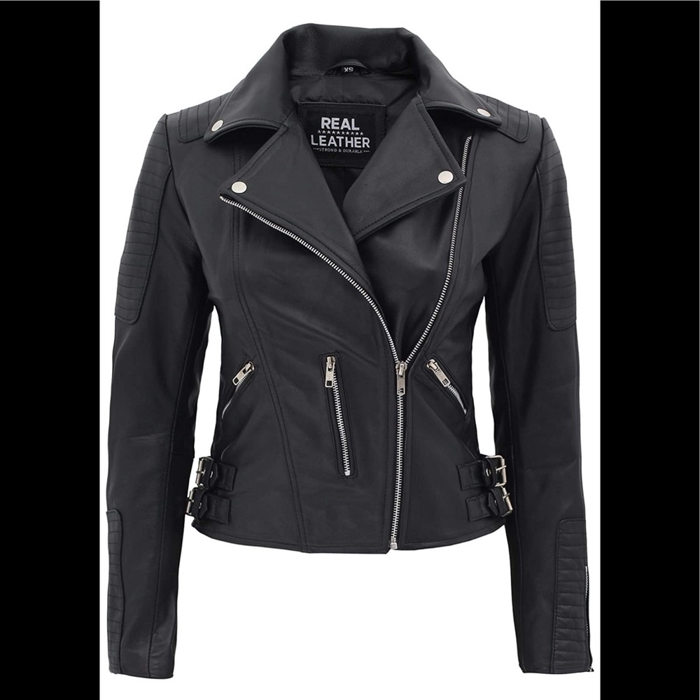 👻 Real leather size 14 moto jacket new black